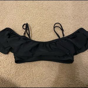 black ruffle off the shoulder swim suit